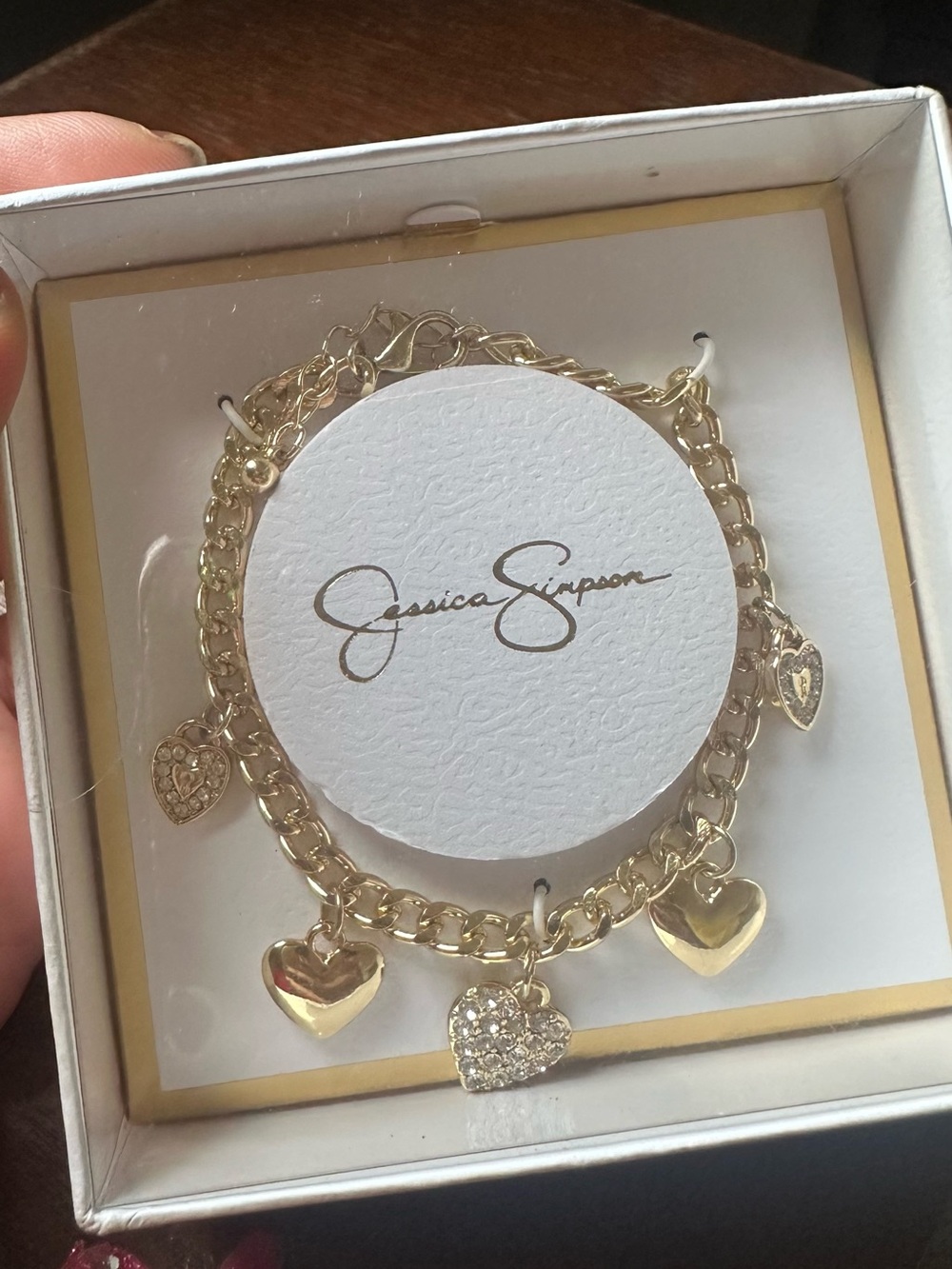 Jessica Simpson Gold Heart Charm Link Bracelet